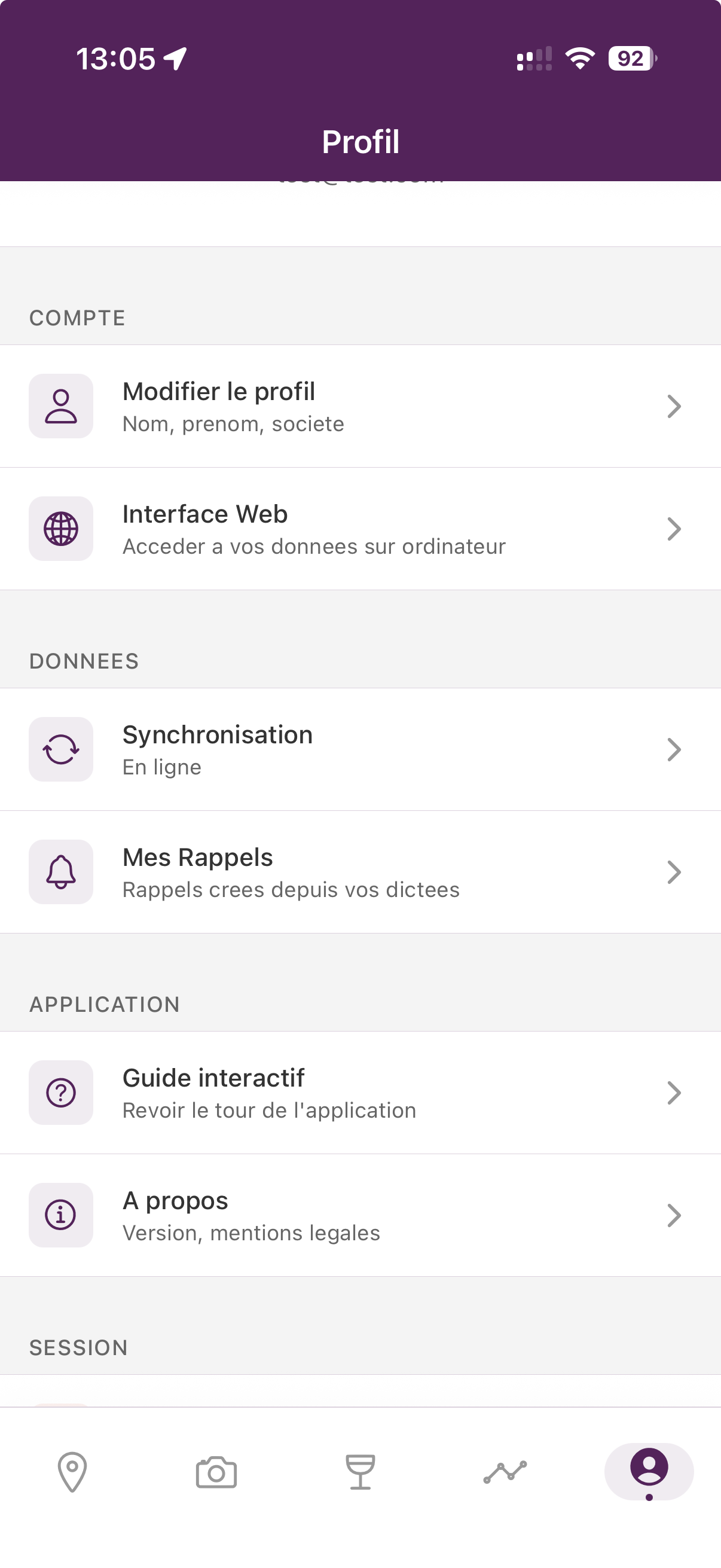 Accès aux rappels depuis le profil ŒnoT