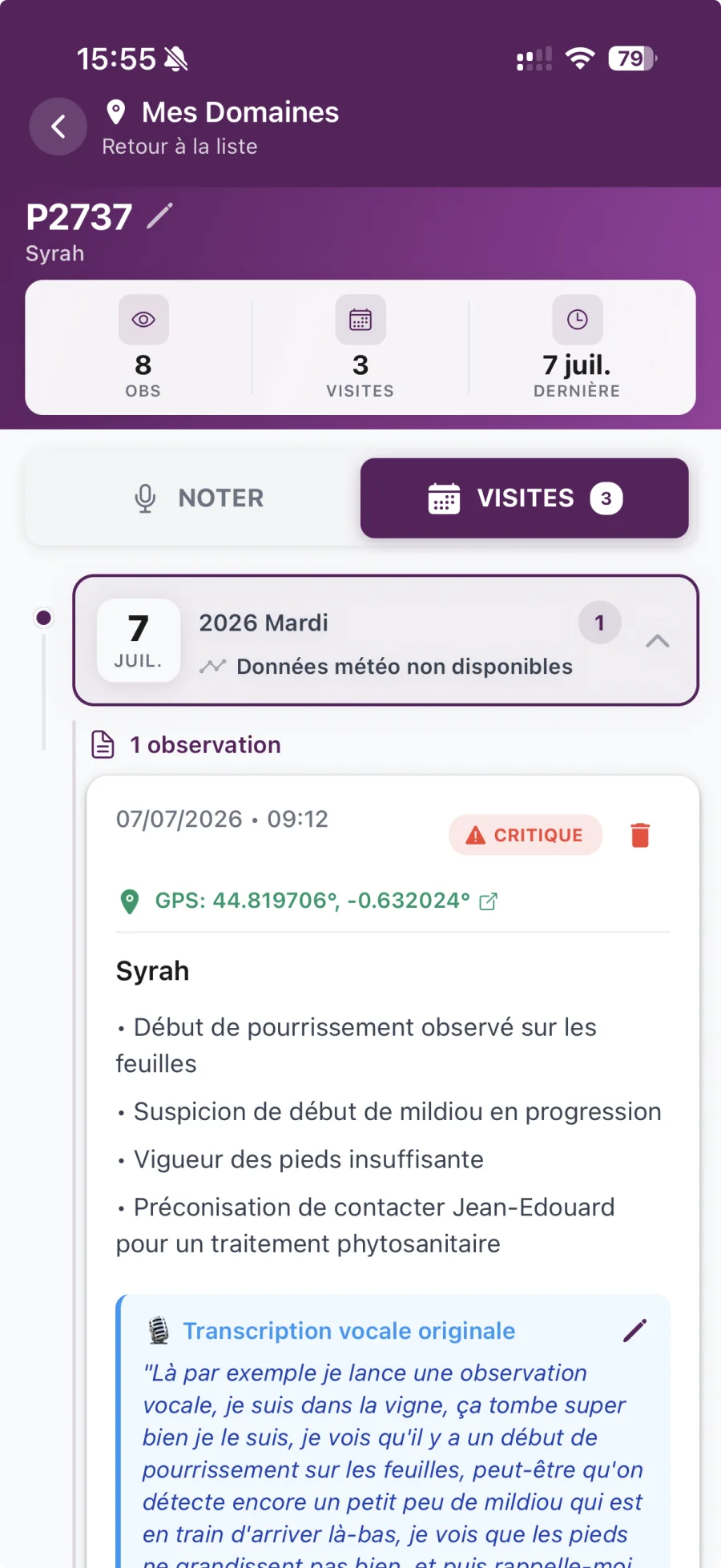 Visit details and recorded observation