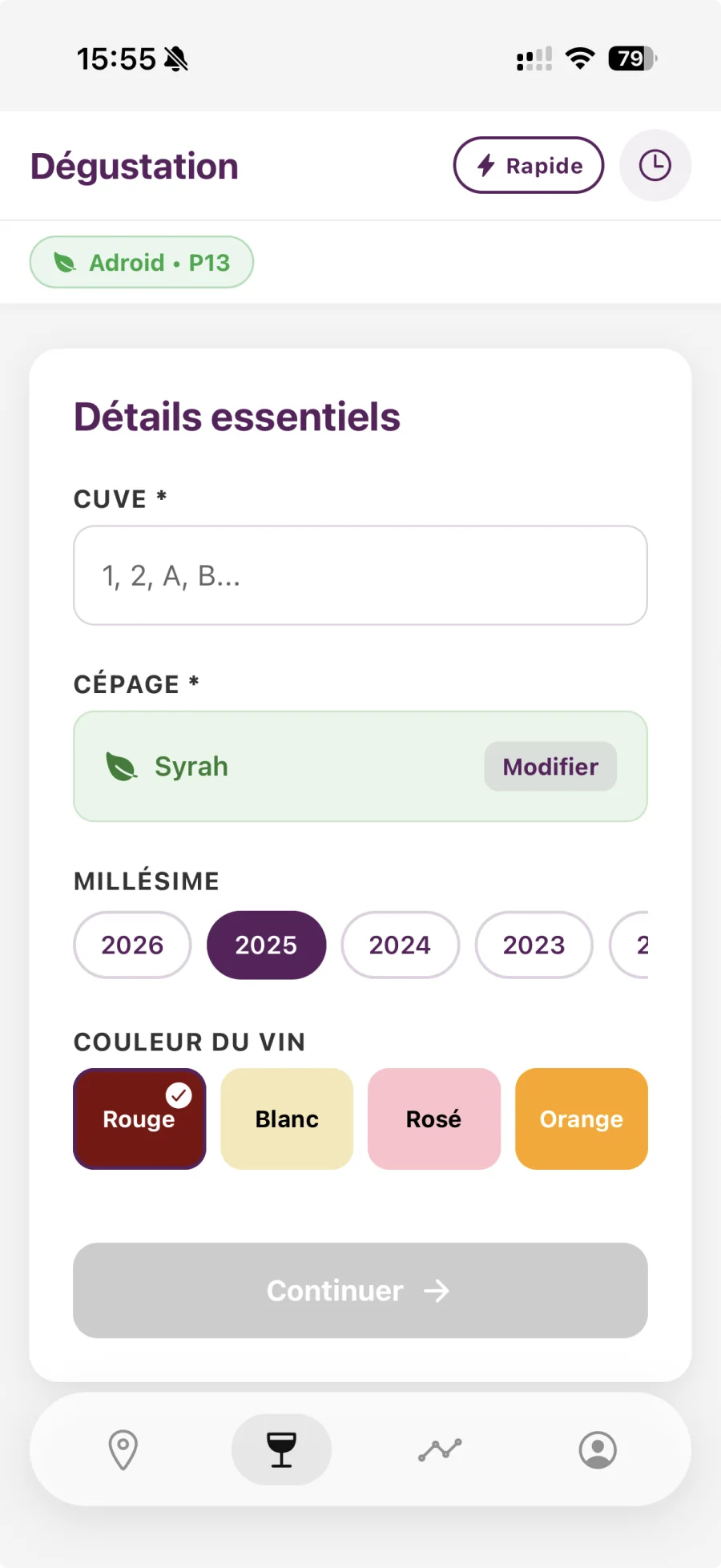 Detailed tasting entry form